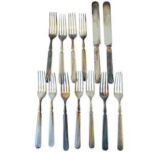 Antique 1847 ROGERS BROS Silver Plated Meriden Pattern Flatware 13 Pc Forks Kniv